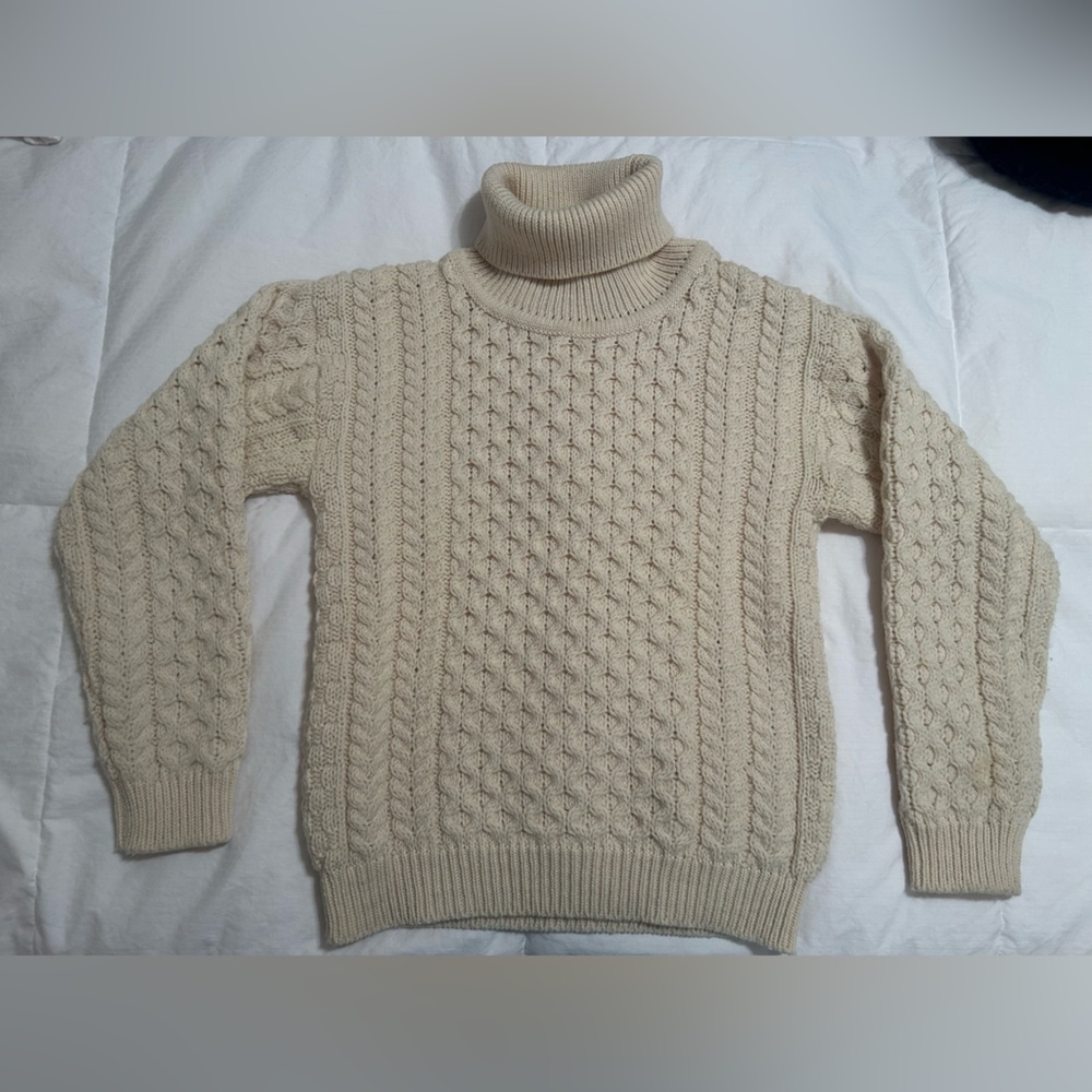 Aran Crafts Beige Cable Knit Turtleneck Sweater